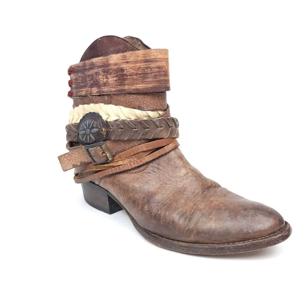 Freebird By Steven MZCAL Horse Girl Brown Leather Strap Ankle Buckle Booties 7